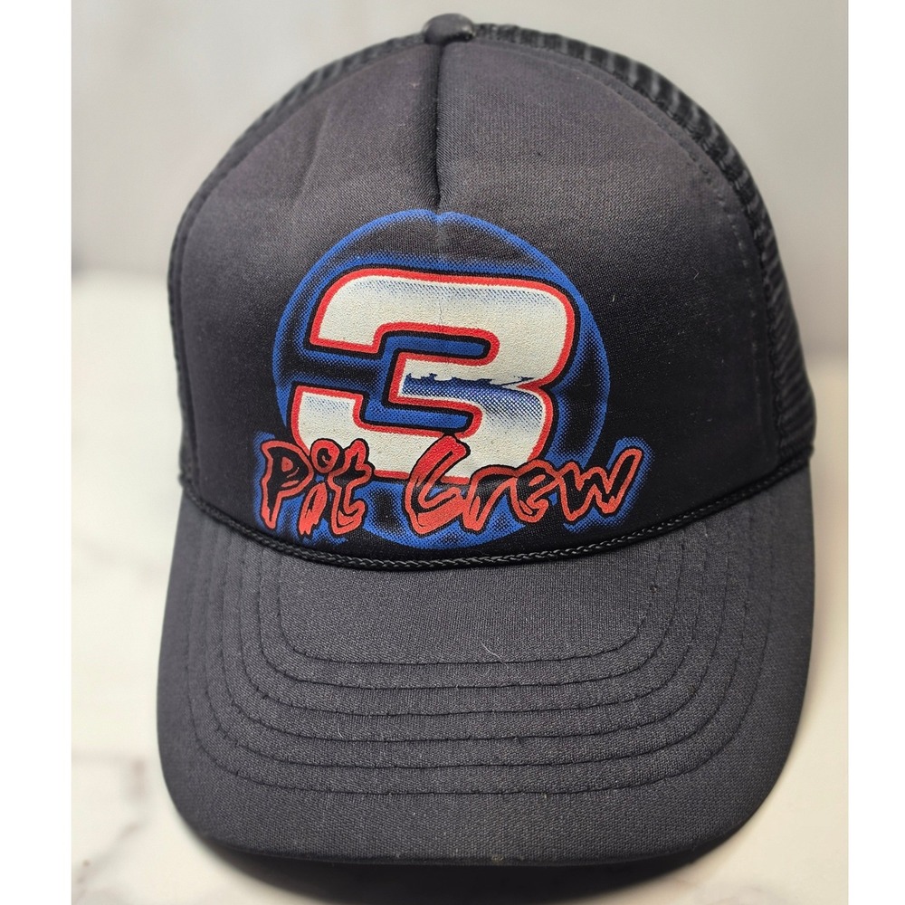 Vintage KC Pit Crew 3 Racing Trucker Hat Black Mesh Snapback Cap Mens OSFA